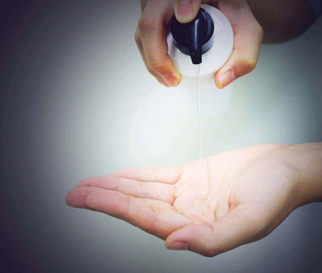 pouring liquid from a pump bottle
